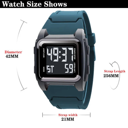 YIKAZE Men's Digital Sport Watch – 50M Waterproof Retro Multifunction Military LED Alarm Wristwatch Gift