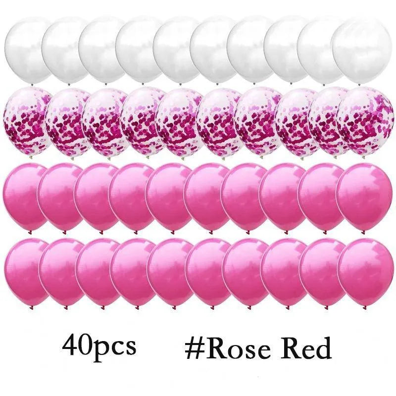 40Pcs/Set 12-inch Mix Blue Rose Gold Confetti Latex Balloon - Birthday, Baby Shower, Wedding, Party Decorations