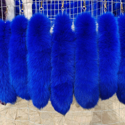 Natural Fox Fur Tail Keychain – 40cm Furry Racoon Bag Charm & Fluffy Keyring Accessory for Women