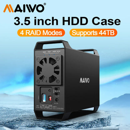 MAIWO 3.5 Inch Dual Bay External Hard Drive Enclosure – SATA Disk Array with 4 RAID Functions for 3.5 Inch HDD