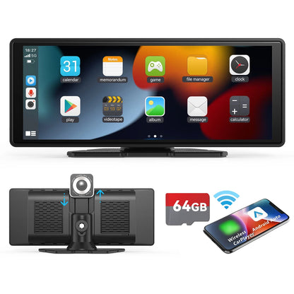 Portable Wireless CarPlay Car Stereo 10.26-Inch HD Touchscreen - Android Auto, Mirror Link & Backup Camera Support