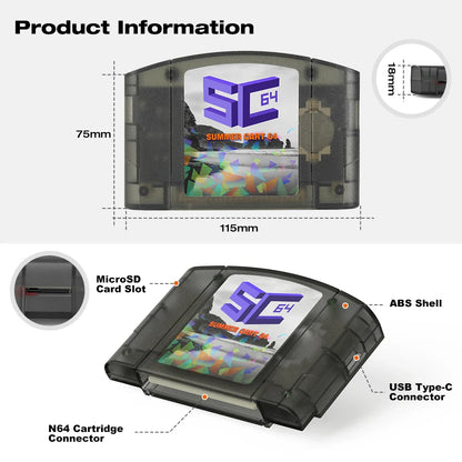 EPICJO SummerCart 64 Open Source N64 Game Card – 700+ Games & 64DD Compatibility, Includes Free 16GB SD Card for Nintendo 64