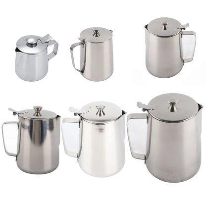 Stainless Steel Coffee Mug & Milk Frothing Pitcher with Lid – Latte Art Barista Cup for Coffee & Milk Drinks