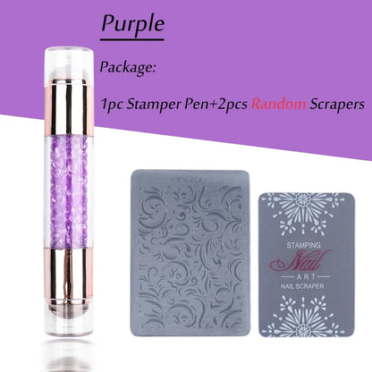 Transparent Nail Art Stamper Kit - French Manicure Stamping Plate, Scraper & Polish Tools