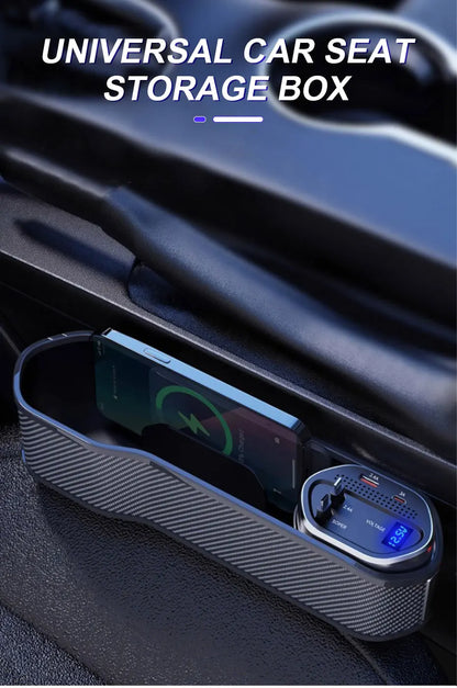 SEAMETAL Wireless Charging Car Seat Gap Organizer – 40W USB-C/Lightning Fast Charge, Auto Center Console Storage Box