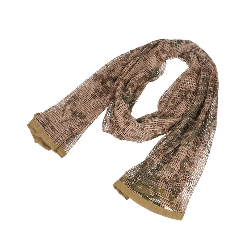 Outdoor Camouflage Netting Scarf — Camo Mesh Face Veil & Shemagh Head Wrap for Camping, Hiking, Shooting