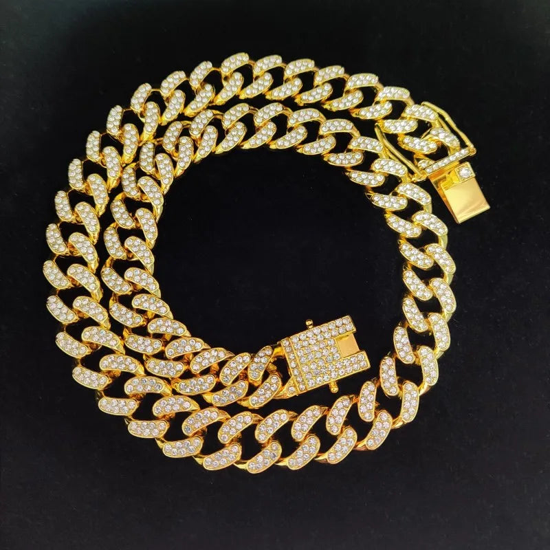 Hip-Hop Iced Out Bling Chain Necklace – 13mm Miami Cuban Chain for Men & Women, High-Quality Fashion Jewelry