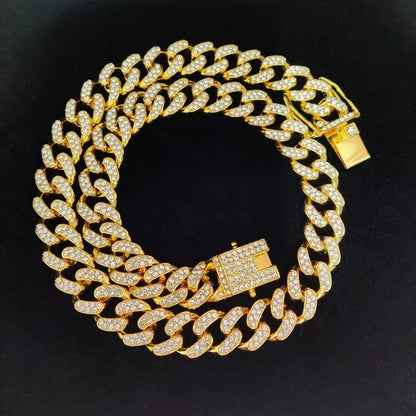 Hip-Hop Iced Out Bling Chain Necklace – 13mm Miami Cuban Chain for Men & Women, High-Quality Fashion Jewelry