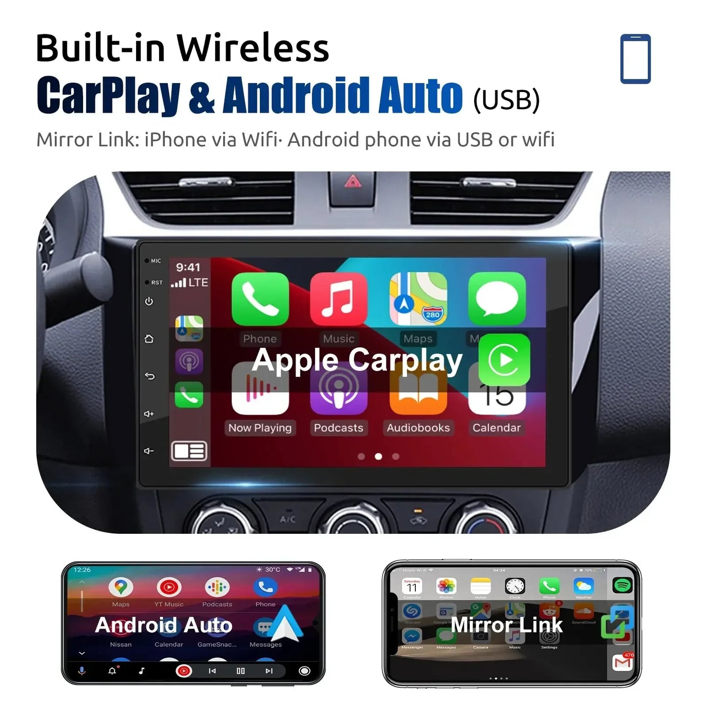 ESSGOO 2DIN Car Radio – Wireless CarPlay Android Auto GPS Navigator MP5 Player with 7"/9" Glass Touchscreen, Wi-Fi, FM & Bluetooth Car Stereo