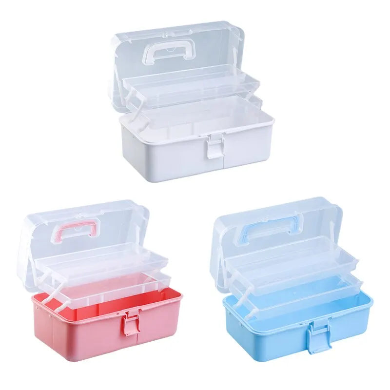 Three-Layer Transparent Plastic Craft Storage Box - Sewing and Folding Tool Box for Art Students, Miscellaneous Storage