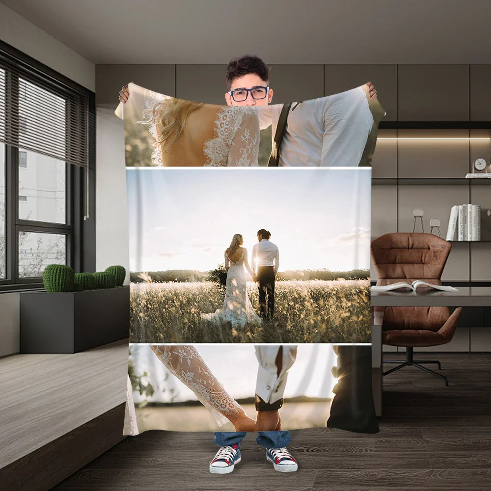 Custom Personalized Wool Blanket – Photo & Text Printed Sofa Throw, Unique Gift for Pets, Friends & Family