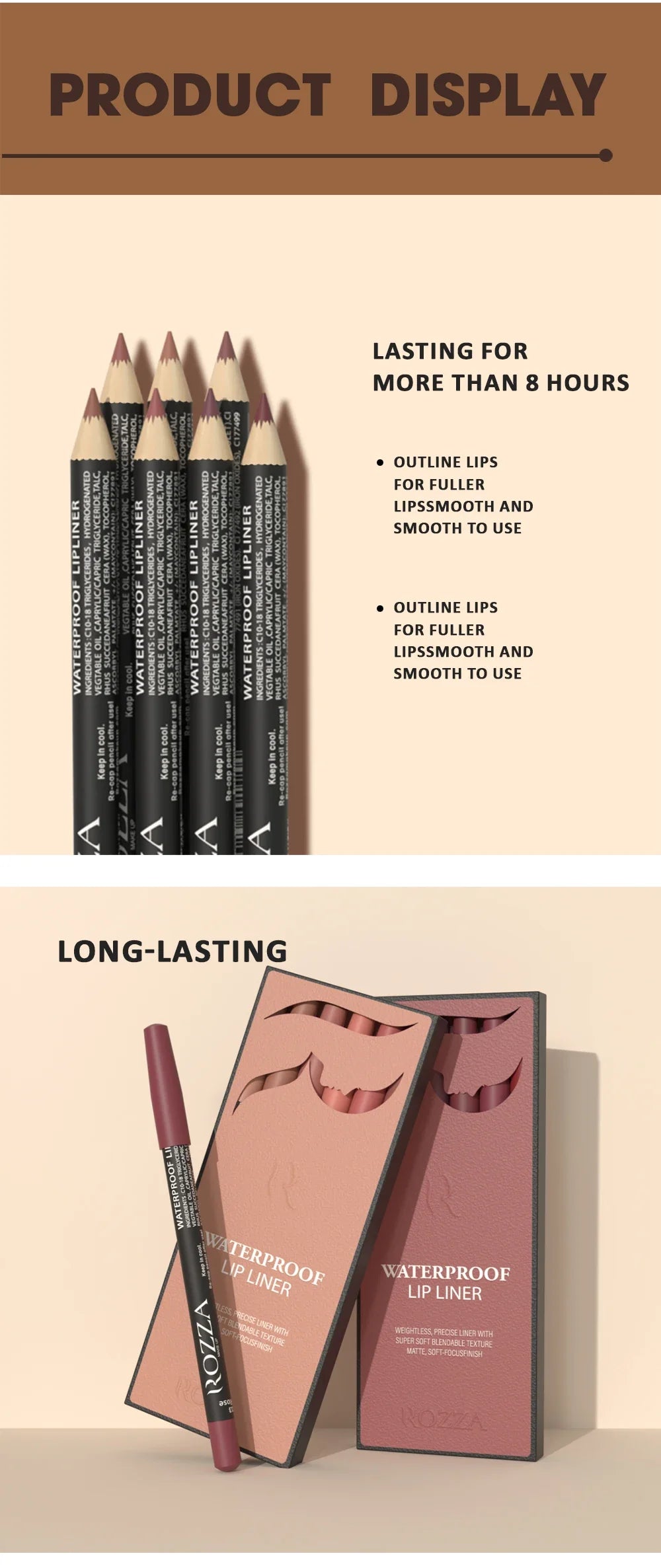Rozza Waterproof Lip Liner Pencil Set – Weightless, Precise Matte Liner with Soft, Blendable Texture