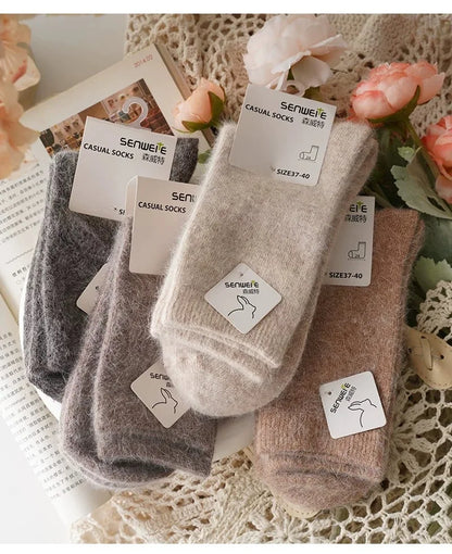 Women’s Wool Winter Socks — Thick Warm Medium Tube Rabbit Hair & Cashmere Socks for Autumn/Winter
