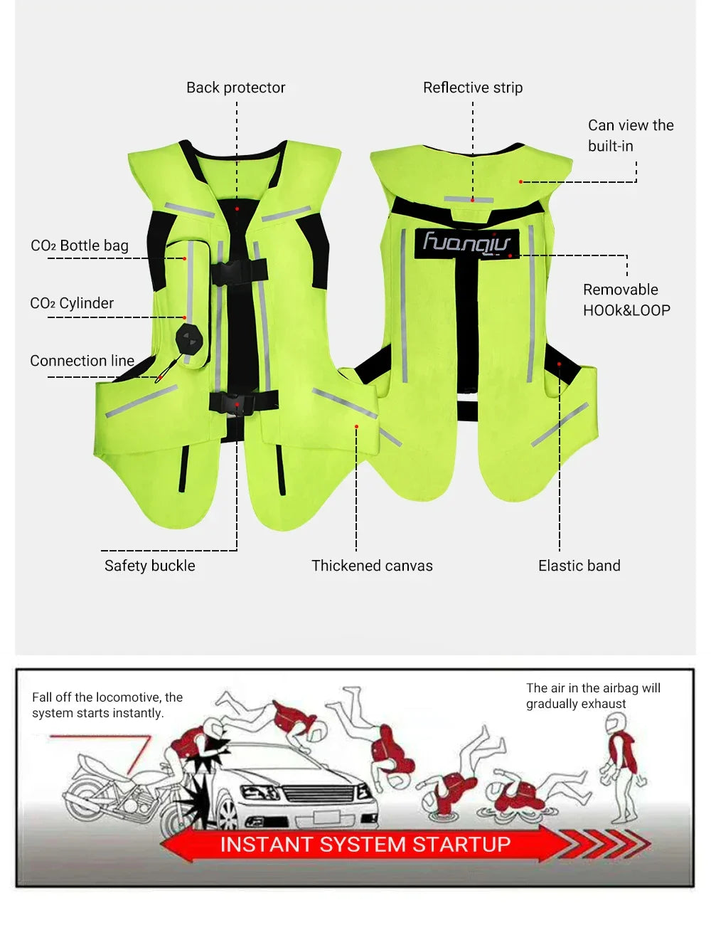 Motorcycle Airbag Vest for Men – Reflective Life Jacket, Protective Moto Vest for Motocross, S-3XL Size