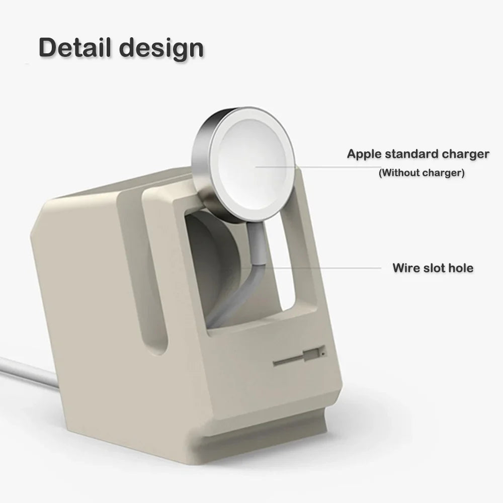 Retro Computer Pattern Silicone Stand: Charging Dock Holder for Apple Watch Series 7/6/5/4/3/2/1 - Stylish Nightstand Keeper Bracket Base
