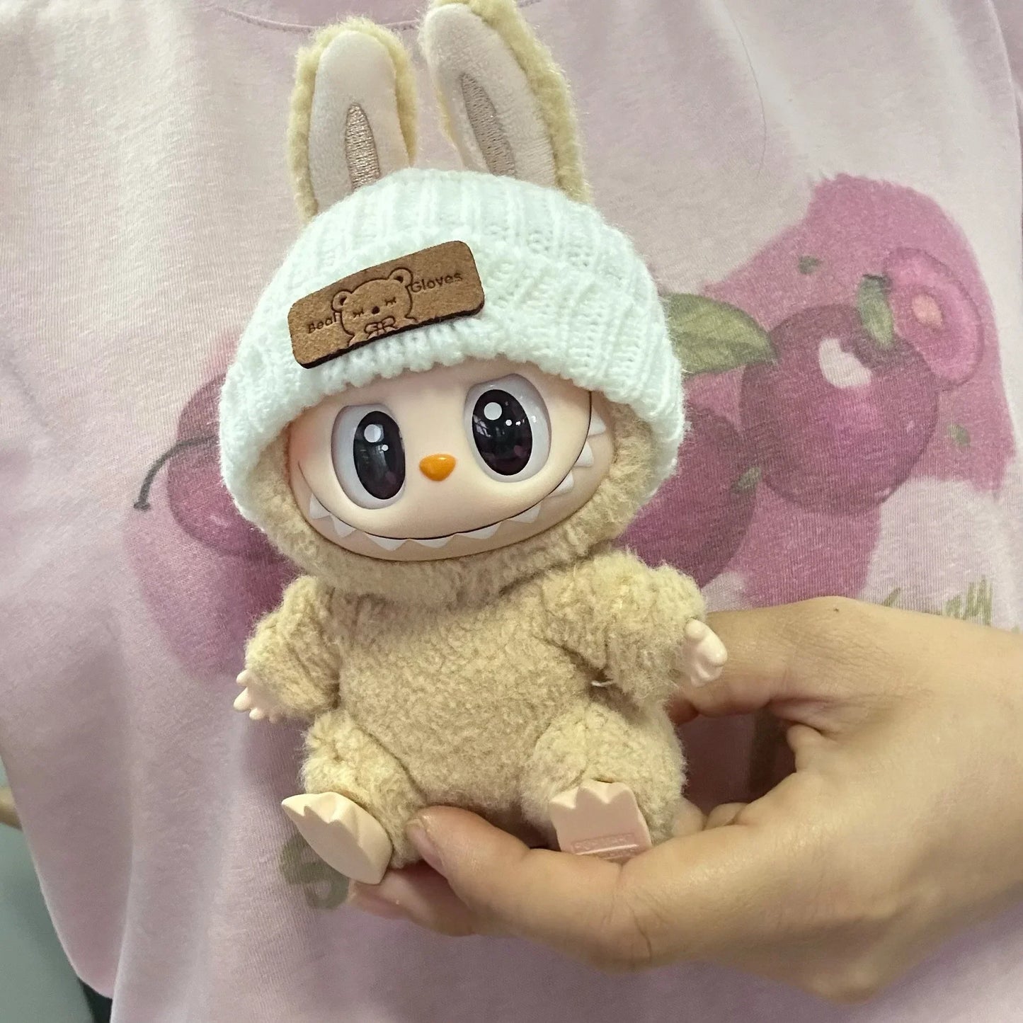 17cm Labubu Doll Clothes — Monster Outfit with Hat, Love Sweater & Casual Shoes for Sitting Party Accessories