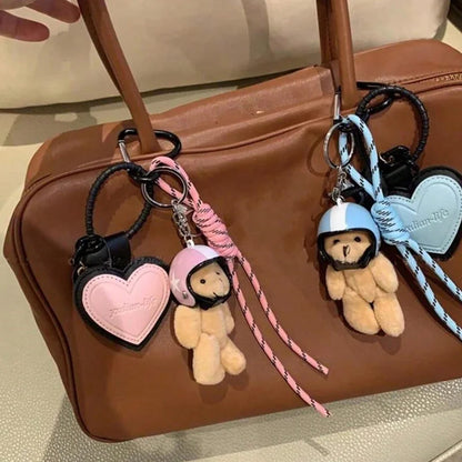 2024 Cute Electric Car Bear Plush Key Pendant – Trendy Dachshund Bag Charm for Girls’ School Bags
