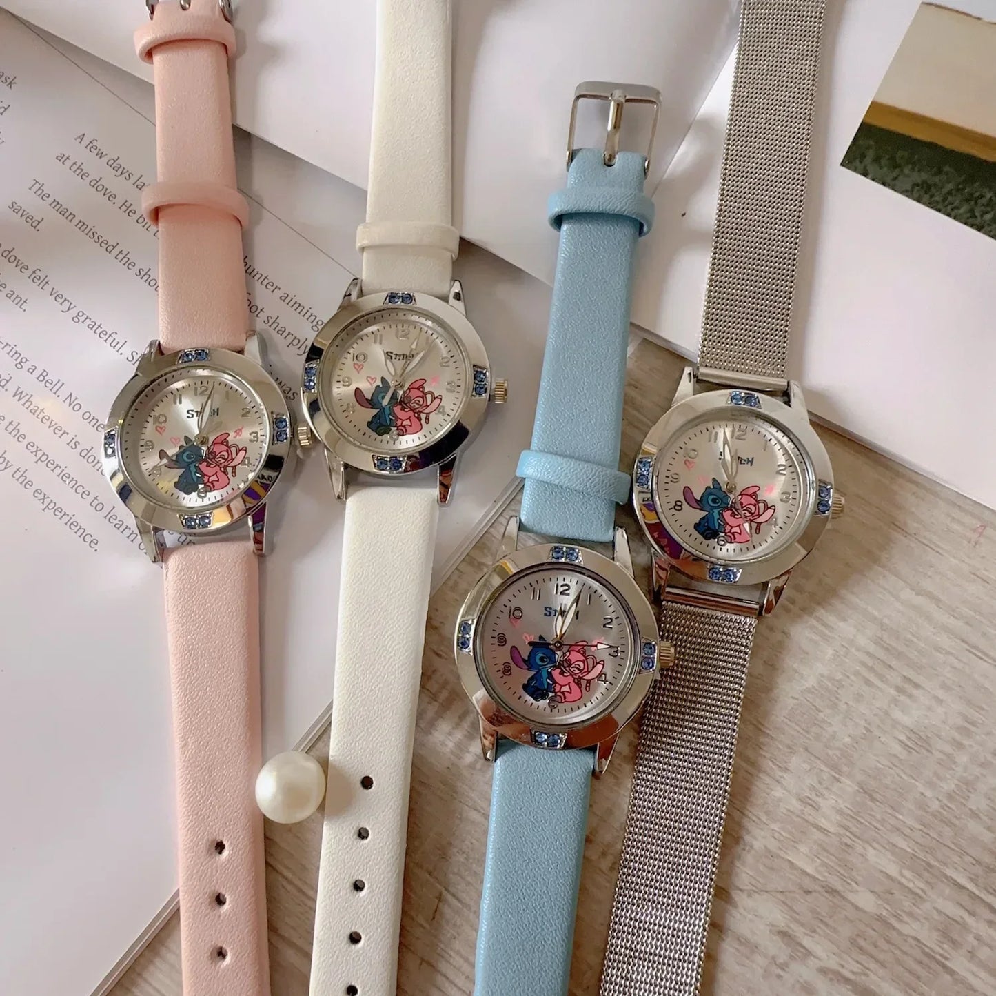 MINISO Disney Stitch Ladies' Quartz Watch - High-Quality Steel Belt with Diamond Set Design