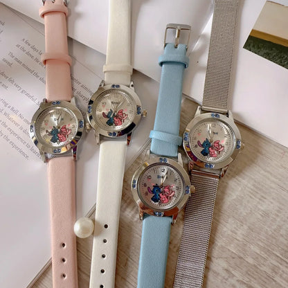 MINISO Disney Stitch Ladies' Quartz Watch - High-Quality Steel Belt with Diamond Set Design