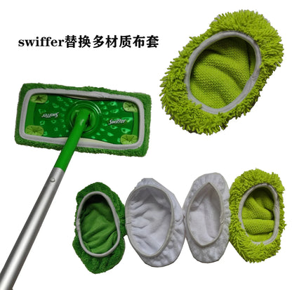 Thickened Elastic Band Flat Mop Cloth - Coral Fleece/Microfiber/Chenille Replacement Cleaning Pad for Bathroom Rotary Mop