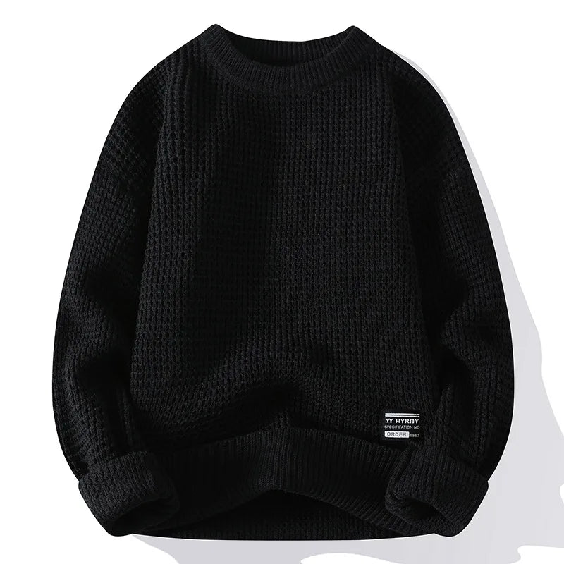 Men’s Knit Pullover Sweater - Round Neck Long Sleeve Casual Autumn Winter Top