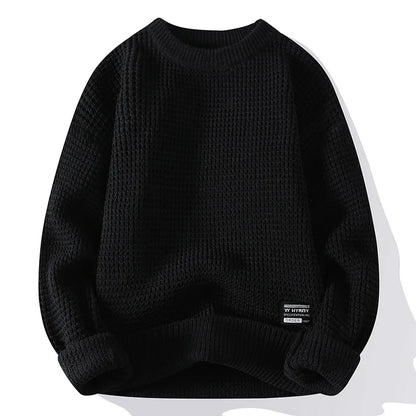 Men’s Knit Pullover Sweater - Round Neck Long Sleeve Casual Autumn Winter Top