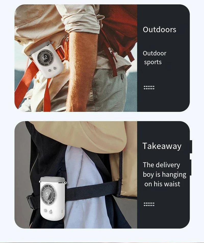 Neck Hanging Portable Fan – Silent Mini Cooling Fan with Strong Wind, USB Rechargeable, Outdoor & Desktop Use