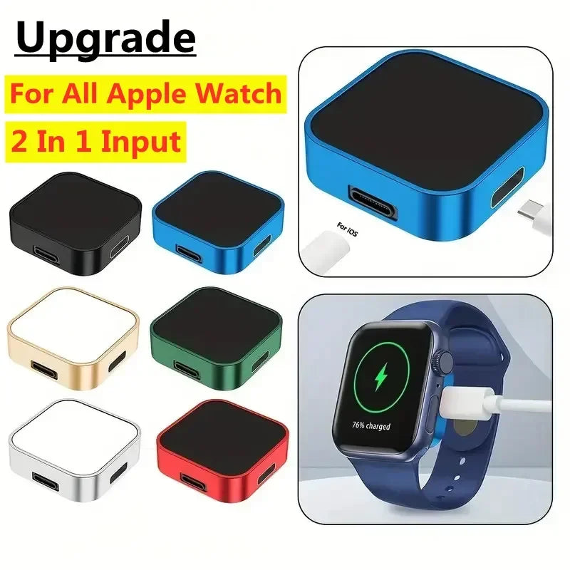 Portable Wireless Type-C & 8-Pin Charger – Fast Charging Dock for Apple Watch Series 1-9 & SE Ultra