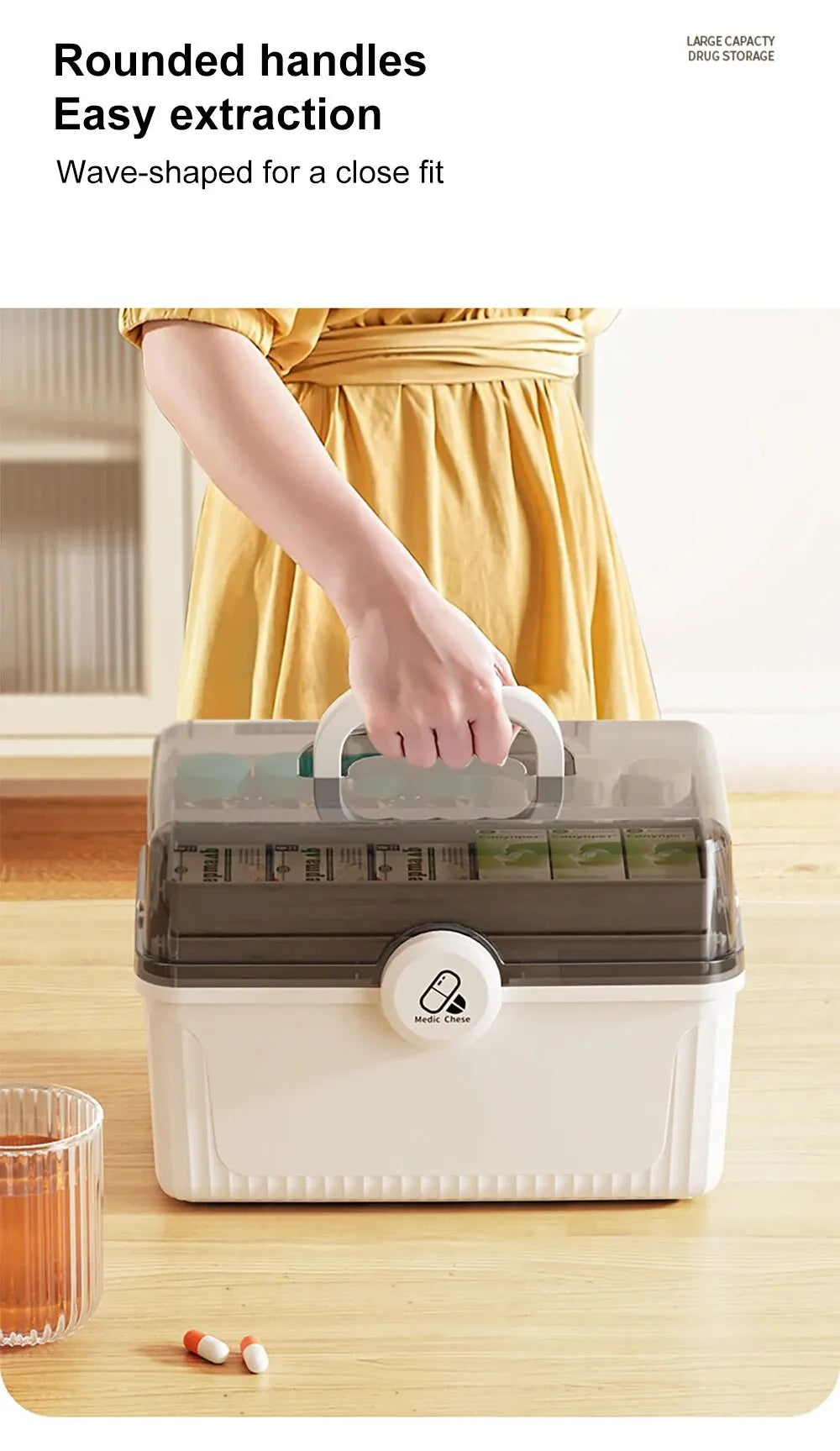 AiQUE Portable Medicine Organizer – Weekly Pill Storage Box with Large Capacity and Cutter for Home Use