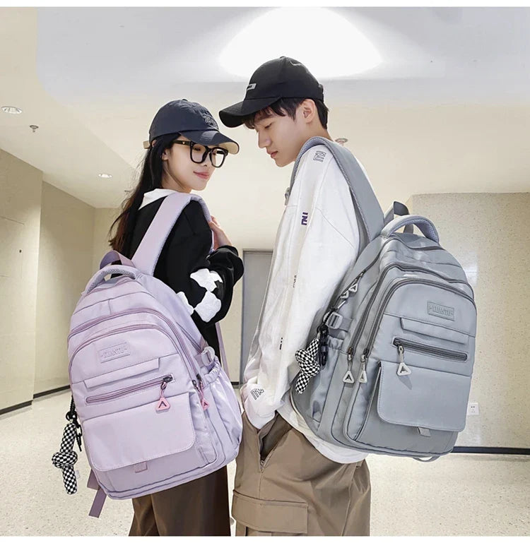 2023 Simple Solid Color Student Bag - Large Capacity Canvas Schoolbag for Youth, Fashionable Travel Backpack