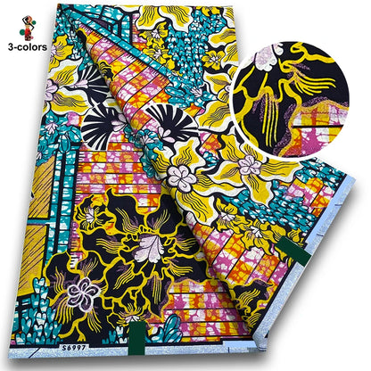 African Golden Wax Fabric - Glitter Gold Print Batik Ankara Pagne Material for Women