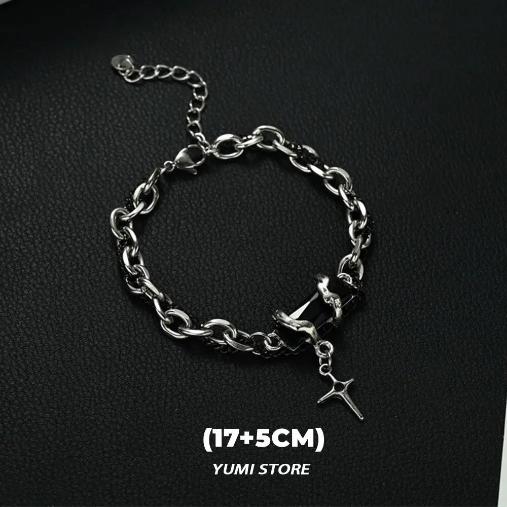 Retro Flame Cross Bracelet - Unisex Hip Hop Titanium Steel Splice Chain Charm, Kpop Luxury Jewelry for Men & Women