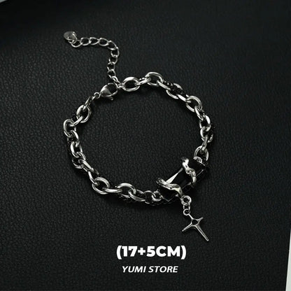 Retro Flame Cross Bracelet - Unisex Hip Hop Titanium Steel Splice Chain Charm, Kpop Luxury Jewelry for Men & Women