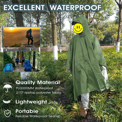 3-In-1 Outdoor Military Raincoat - Waterproof, Multipurpose Men's and Women's Poncho - Motorcycle Rain Gear and Picnic Mat
