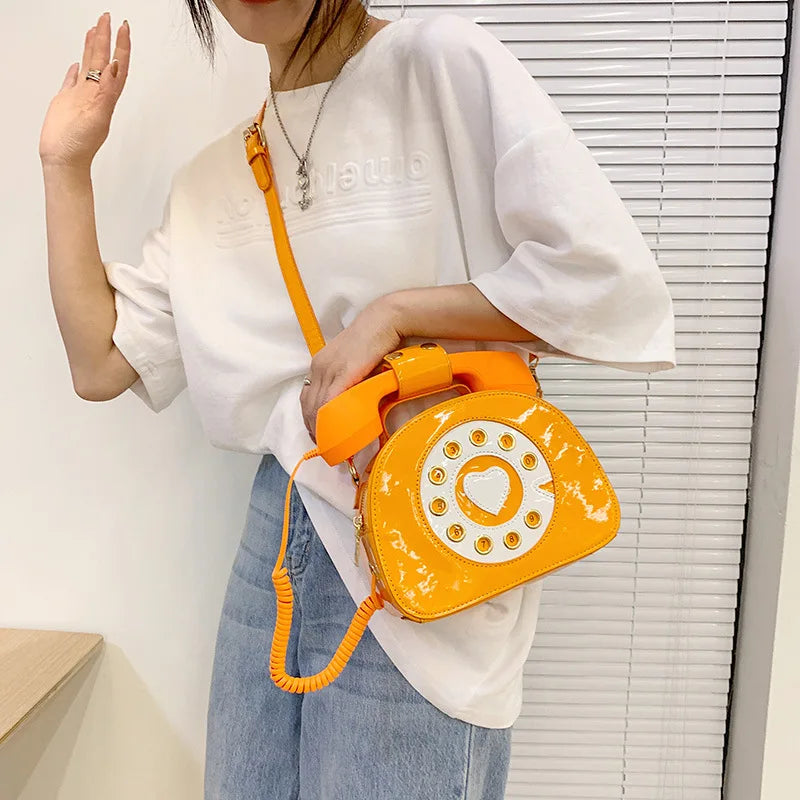Women’s Creative Telephone-Shaped Crossbody Bag – Retro PU Leather Small Shoulder Handbag