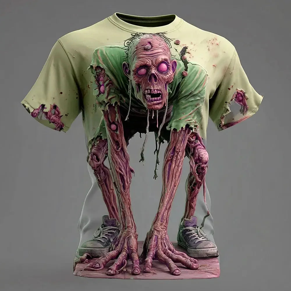 Men's 3D Zombie Halloween T-Shirt - Horror Visual Illusion Short Sleeve Casual Streetwear