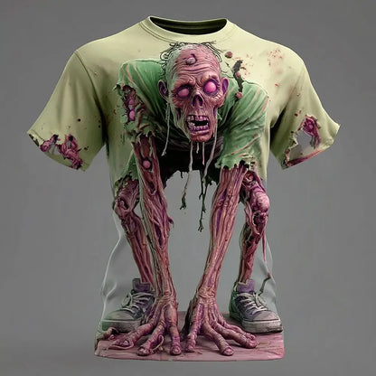 Men's 3D Zombie Halloween T-Shirt - Horror Visual Illusion Short Sleeve Casual Streetwear