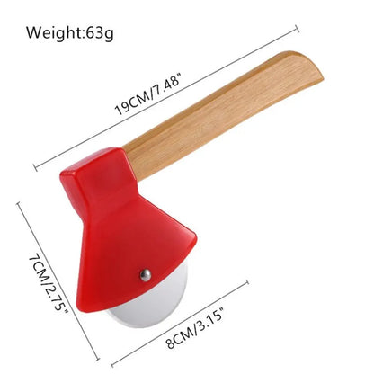 1Pcs Axe-Shaped Stainless Steel Pizza Cutter Wheel - Bamboo Handled Pizza Knife with Rotating Blades - Slicer Roll