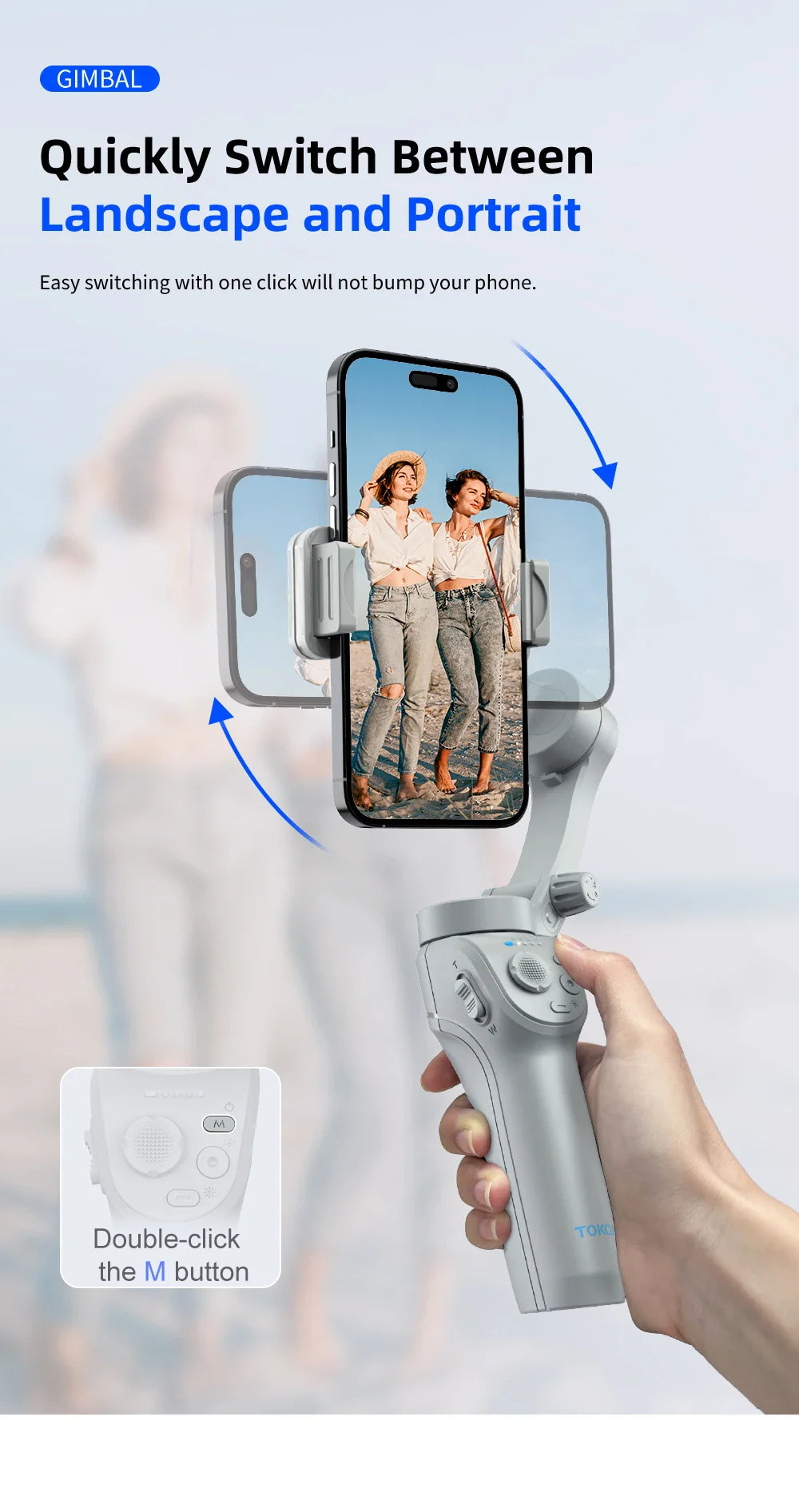 TOKQI M01 3-Axis Handheld Gimbal Stabilizer – Anti-Shake Foldable Holder, Selfie Tripod with Fill Light for iPhone & Smartphones