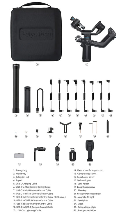 FeiyuTech SCORP Mini 2 Kit - 3-Axis Handheld Gimbal for Mirrorless Camera, Action Cam, Smartphone with AI Tracker, 1.2kg Load Capacity