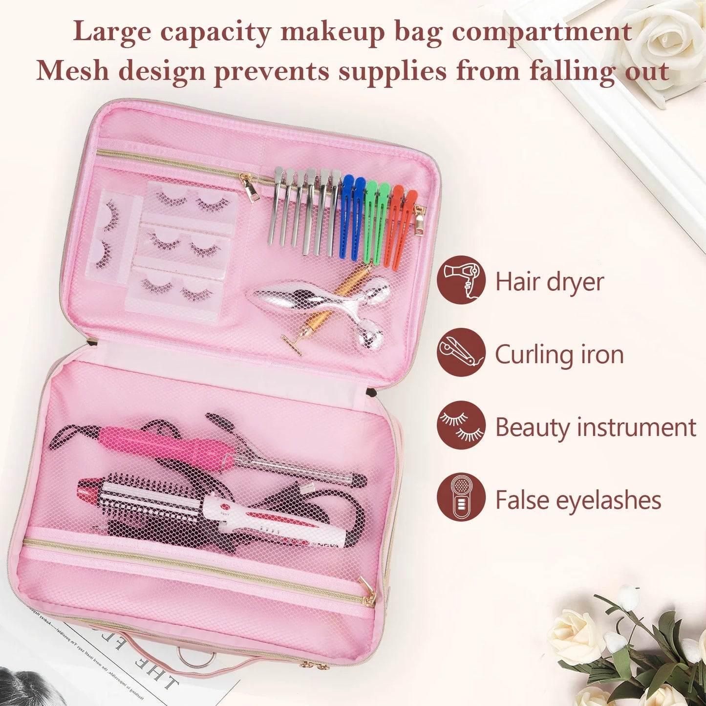 Professional Makeup Bag — Extra-Large Cosmetic Train Case with Brush Organizer, Storage Compartments & Dividers for Artists