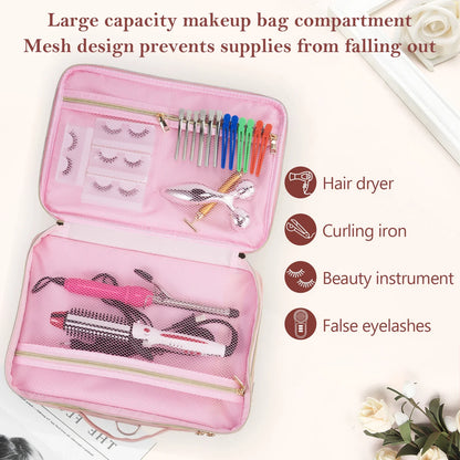 Professional Makeup Bag — Extra-Large Cosmetic Train Case with Brush Organizer, Storage Compartments & Dividers for Artists