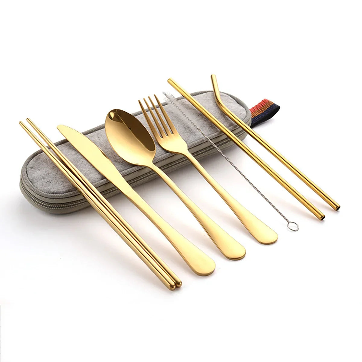 8PCS Portable Tableware Set — Travel Picnic Cutlery with Chopsticks, Fork, Spoon & Knife in Carry Case