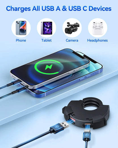 Extractme QC3.0 30W USB Fast Charger – Waterproof Motorcycle Handlebar Mount for Bikes & Cameras
