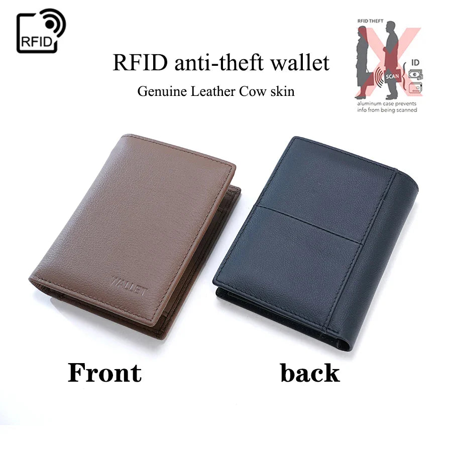 Genuine Leather RFID Anti-Theft Men’s Wallet with Coin Purse – Short Slim Card Holder Wallet for Men & Women Multi-Function Leather Purse