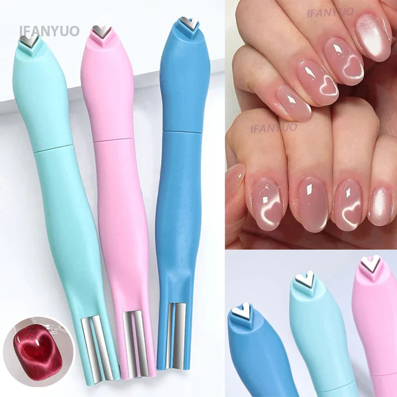3D Love Heart Nail Magnet Stick – 3-in-1 Cat Eye, Double Line, Moon & Snake Pattern UV Gel Manicure Tool