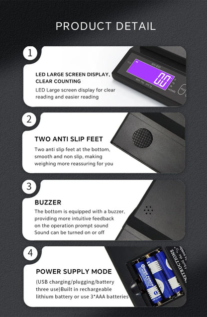 5kg/0.1g and 10kg/1g Digital Electronic Kitchen Scale, LCD Display, Fully Waterproof Stainless Steel Weighing Tool for Baking