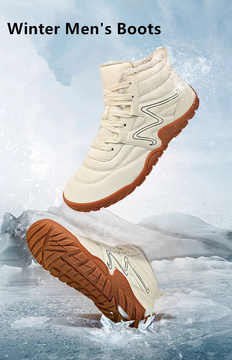 Men's Winter Snow Boots – Warm Fur Lined, Non-Slip Barefoot Outdoor Ankle Sneakers, Lightweight Hiking Shoes, Plus Size