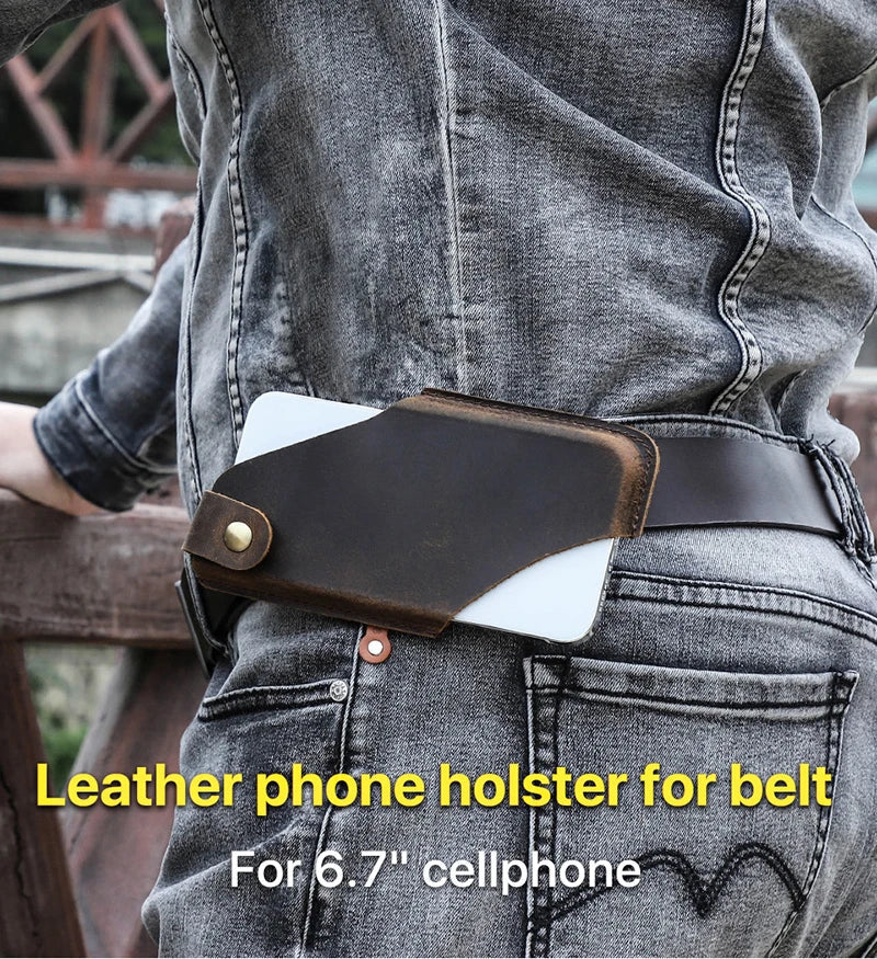 Men’s Leather Waist Bag – Phone Holster Pouch Wallet for 6.7" Smartphones