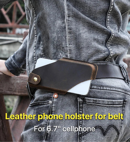 Men’s Leather Waist Bag – Phone Holster Pouch Wallet for 6.7" Smartphones